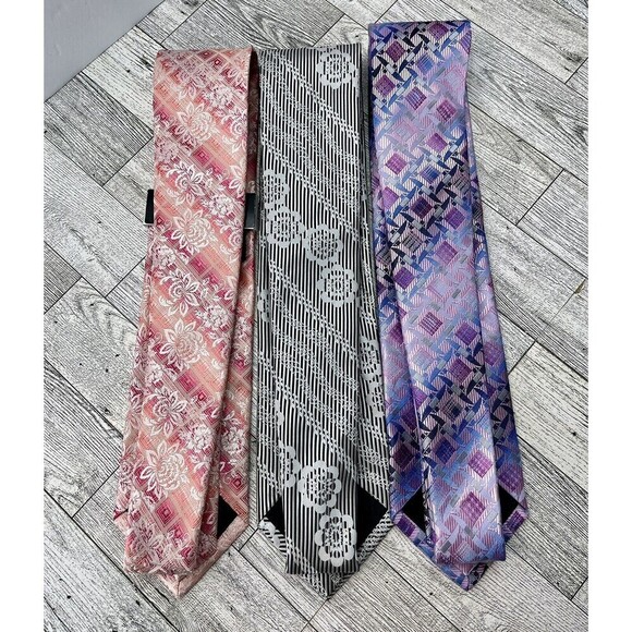 Mens Neck Tie Lot Of 3 Neckties Purple Peach Gray Stacey Adams Spring/Summer - Picture 5 of 8